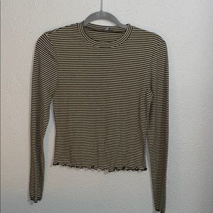 army green x white stripped top